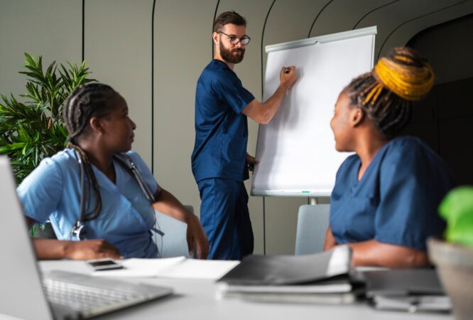 side-view-nurses-studying-together_23-2149741262